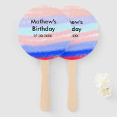 Rood blauw Amerikaanse jongen verjaardag naam datu Handwaaier (Voorkant en achterkant)