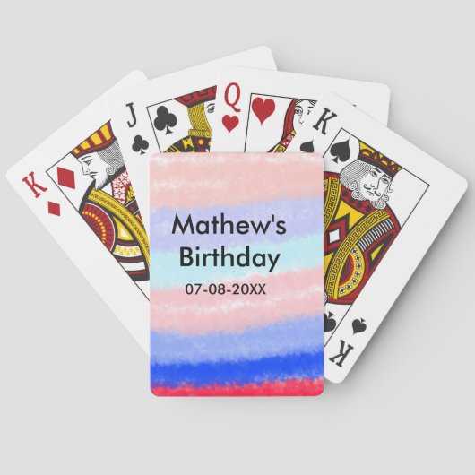 Rood blauw Amerikaanse jongen verjaardag naam datu Pokerkaarten (Achterkant)