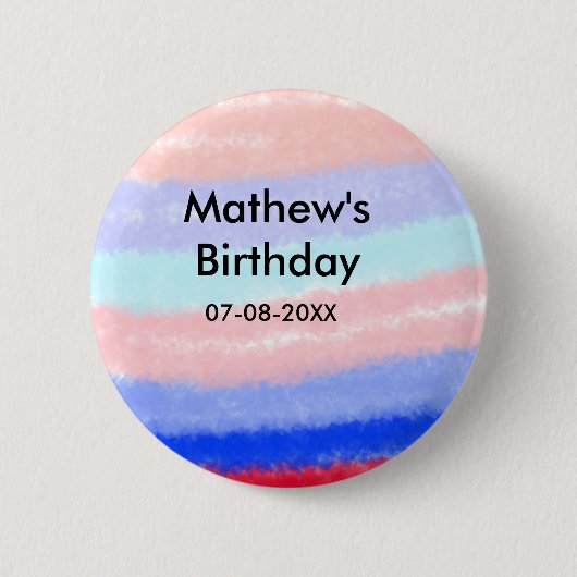 Rood blauw Amerikaanse jongen verjaardag naam datu Ronde Button 5,7 Cm (Voorkant)