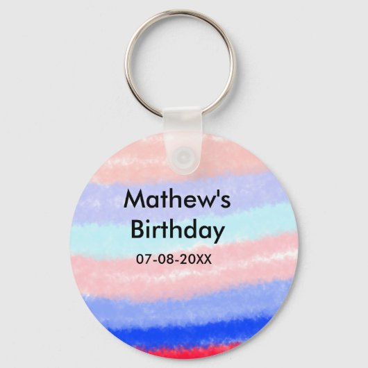 Rood blauw Amerikaanse jongen verjaardag naam datu Sleutelhanger (Voorkant)