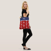 Rood blauw anker patroon monogram Nautisch Tote Bag (Op model)