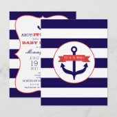 Rood + Blauw Anker + Stripes Boy Baby shower Kaart (Voorkant / Achterkant)