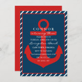 Rood & Blauw Anker Verjaardag Uitnodiging (Voorkant / Achterkant)