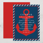 Rood & Blauw Anker Verjaardag Uitnodiging (Voorkant / Achterkant)