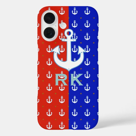 Rood blauw ankers en Initialen Case-Mate iPhone Case (Achterkant)