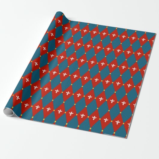 Rood Blauw Argyle of Diamant Motief Inpakpapier (Uitgerold)