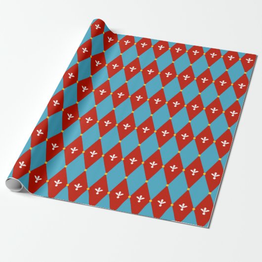 Rood Blauw Argyle of Diamant Motief Wikkelpapier Cadeaupapier (Uitgerold)