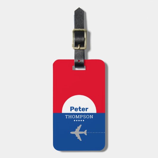 rood blauw bagagelabel met naam (Voorkant verticaal)