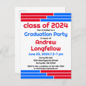 Rood & Blauw Bars Afstudeerfeest Uitnodiging Briefkaart (Voorkant / Achterkant)