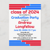 Rood & Blauw Bars Afstudeerfeest Uitnodiging Briefkaart (Voorkant)