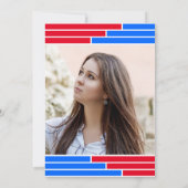 Rood & Blauw Bars Één Foto Afstudeerder Partij Kaart (Achterkant)