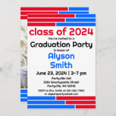 Rood & Blauw Bars Één Foto Afstudeerder Partij Kaart (Voorkant / Achterkant)