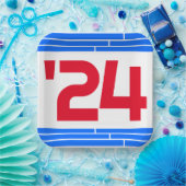 Rood & Blauw Bars Klasse van '24 Afstuderen Papieren Bordje (Feest)