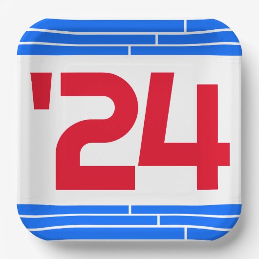 Rood & Blauw Bars Klasse van '24 Afstuderen Papieren Bordje (Voorkant)