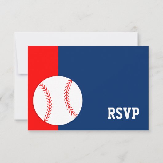 Rood Blauw Baseball Bar Mitzvah RSVP Kaartje (Voorkant)