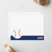Rood Blauw Baseball Gepersonaliseerde Flat Notitiekaartje (Voorkant / Achterkant in situ)
