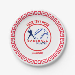 Rood Blauw Baseball Meisje Jongen Verjaardagsfeest Papieren Bordje