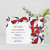 Rood Blauw Basketballen Meisjes Verjaardagsfeest Kaart (Staand voorkant)