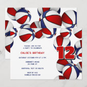 Rood Blauw Basketballen Meisjes Verjaardagsfeest Kaart (Voorkant / Achterkant)