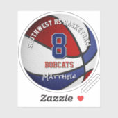 Rood blauw basketbalteam kleurt kinder naam sticker (Vel)