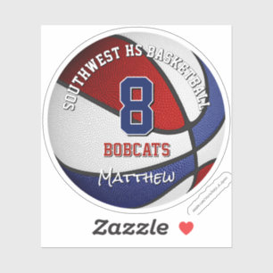 Rood blauw basketbalteam kleurt kinder naam sticker