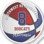 Rood blauw basketbalteam kleurt kinder naam sticker (Voorkant)