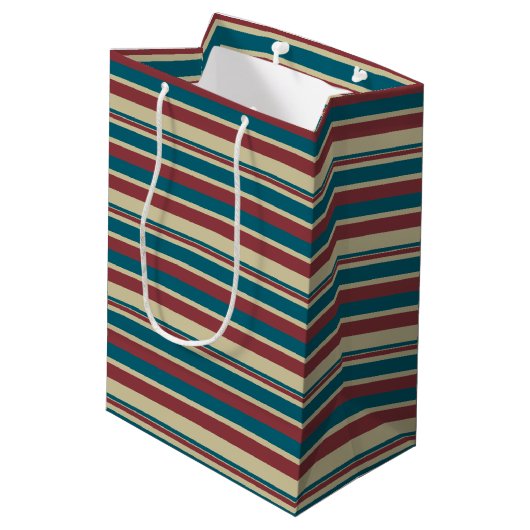 Rood Blauw Beige Ligstoel Stripes Medium Gift Bag Medium Cadeauzakje (Achterkant Gekanteld)