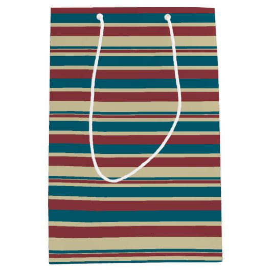Rood Blauw Beige Ligstoel Stripes Medium Gift Bag Medium Cadeauzakje (Voorkant)