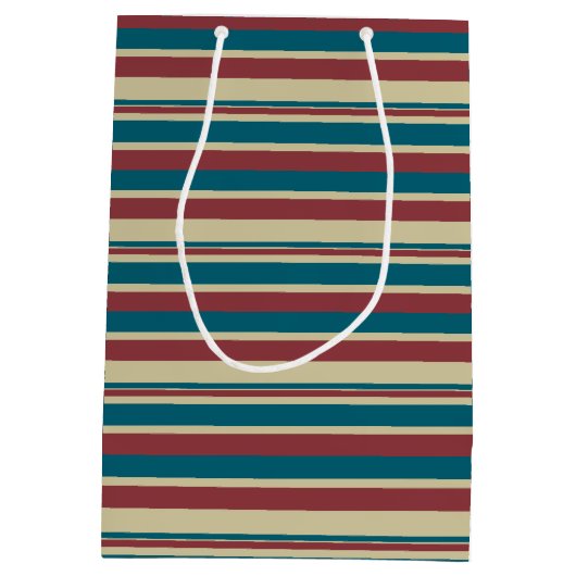 Rood Blauw Beige Ligstoel Stripes Medium Gift Bag Medium Cadeauzakje (Achterkant)