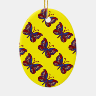 Rood blauw blauw vlindergeel ovaal Ornament