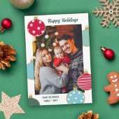 Rood Blauw Blauwgroen Prettige feestdagen Kerstbal Feestdagenkaart