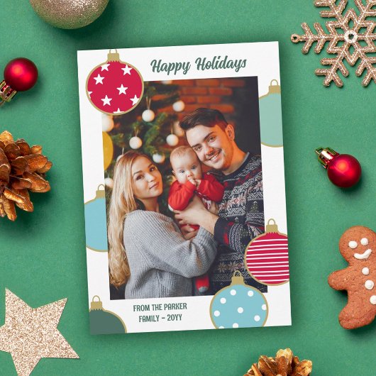 Rood Blauw Blauwgroen Prettige feestdagen Kerstbal Feestdagenkaart