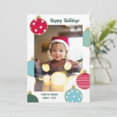 Rood Blauw Blauwgroen Prettige feestdagen Kerstbal Feestdagenkaart (Staand voorkant)