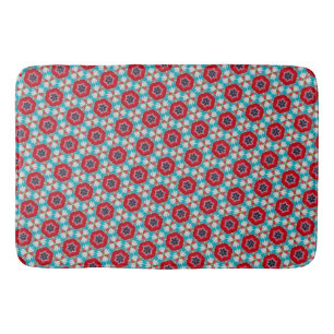 Rood Blauw Bloem Geometrisch Abstract Badmat