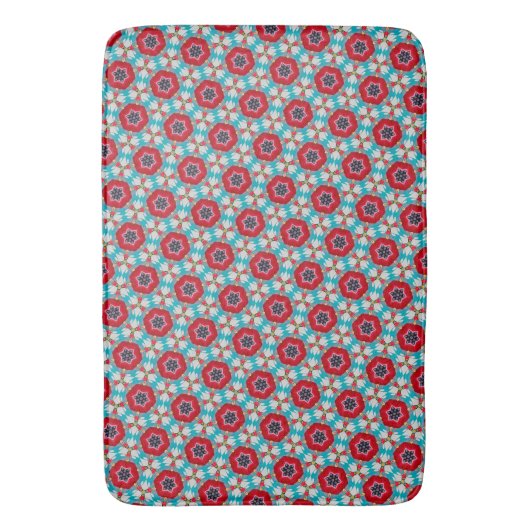 Rood Blauw Bloem Geometrisch Abstract Badmat (Voorkant Verticaal)