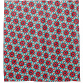 Rood Blauw Bloem Geometrisch Abstract Douchegordijn (Voorkant)