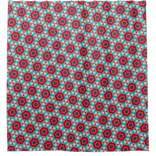 Rood Blauw Bloem Geometrisch Abstract Douchegordijn (Voorkant)