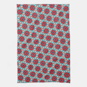 Rood Blauw Bloem Geometrisch Abstract Theedoek (Verticaal)