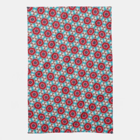Rood Blauw Bloem Geometrisch Abstract Theedoek (Verticaal)