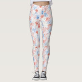 Rood Blauw Bloemen Leggings (Voorkant)