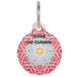 Rood Blauw Bloemen met Contactnummer. Huisdierpenning