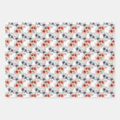 Rood & Blauw Bloemen op Wit Inpakpapier Vel (Voorkant 2)