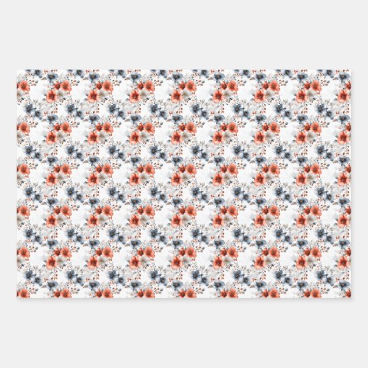 Rood & Blauw Bloemen op Wit Inpakpapier Vel (Voorkant 2)