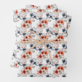 Rood & Blauw Bloemen op Wit Inpakpapier Vel (In situ)