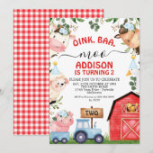 Rood Blauw Boerderij Schuur Tractor Verjaardag Kaart (Voorkant / Achterkant)