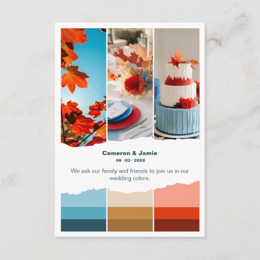 Rood Blauw Bruiloft Kleurenpalet Informatiekaartje (Voorkant)