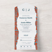 Rood Blauw Bruiloft Onregelmatige Typografie Rand All In One Uitnodiging (Binnen)