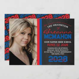 Rood & Blauw Chalkboard Afstuderen Aankondiging