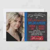 Rood & Blauw Chalkboard Afstuderen Foto Kaart (Voorkant)