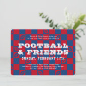Rood Blauw Checkerboard Football Game Watch Party Kaart (Staand voorkant)